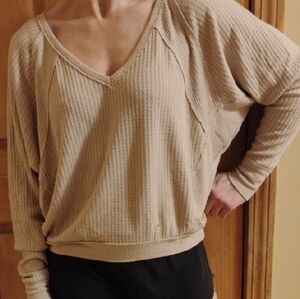 We The Free Waffle Knit Top in Light Beige